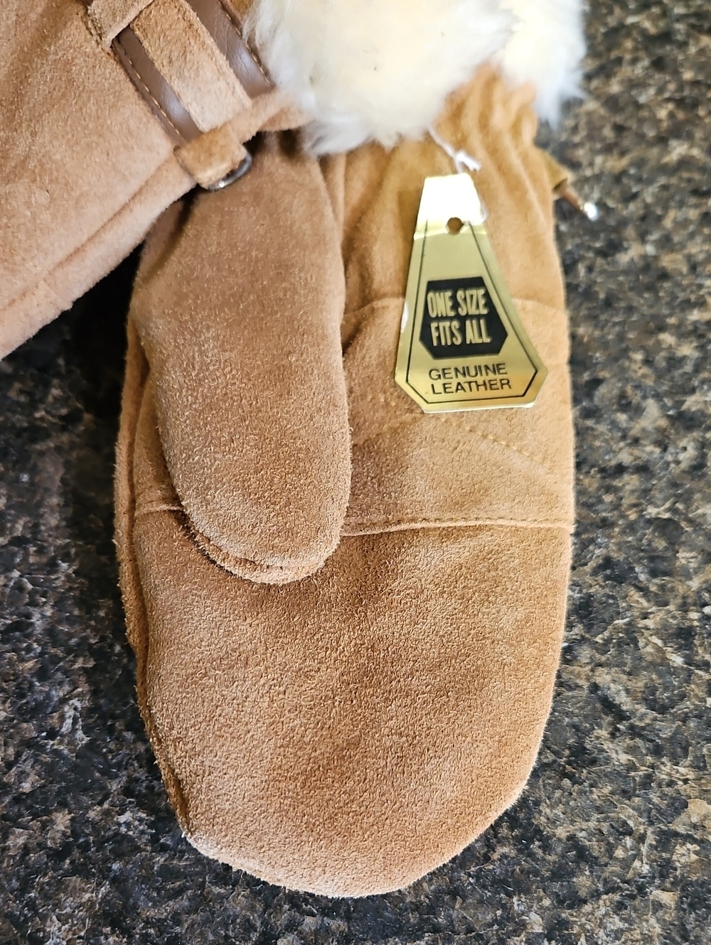 Genuine Leather Suede Fur Trim Mittens BNWT - Picture 5 of 10